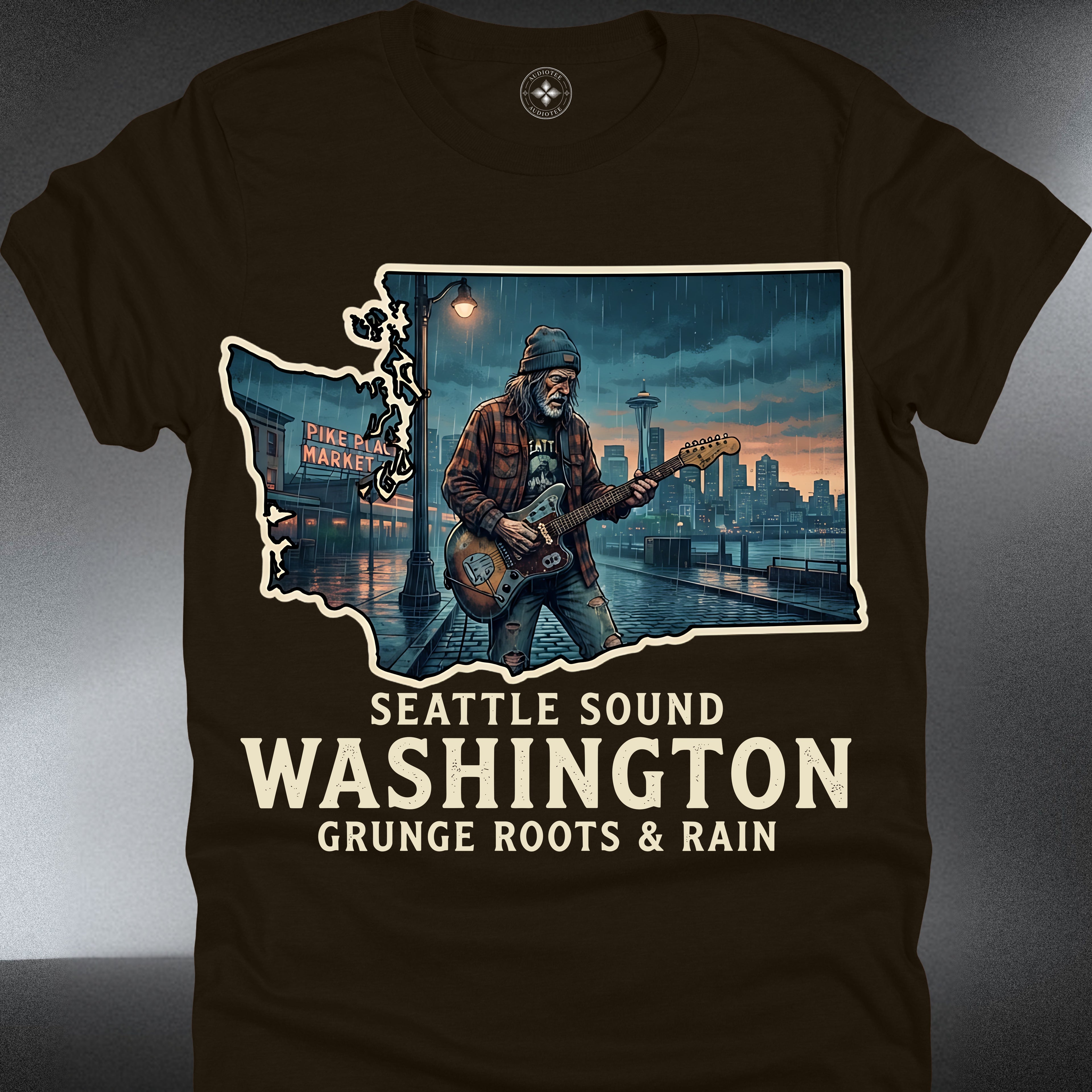 Seattle Grunge — 'Seattle Sound Washington: Grunge Roots & Rain' Guitarist Design (#209)