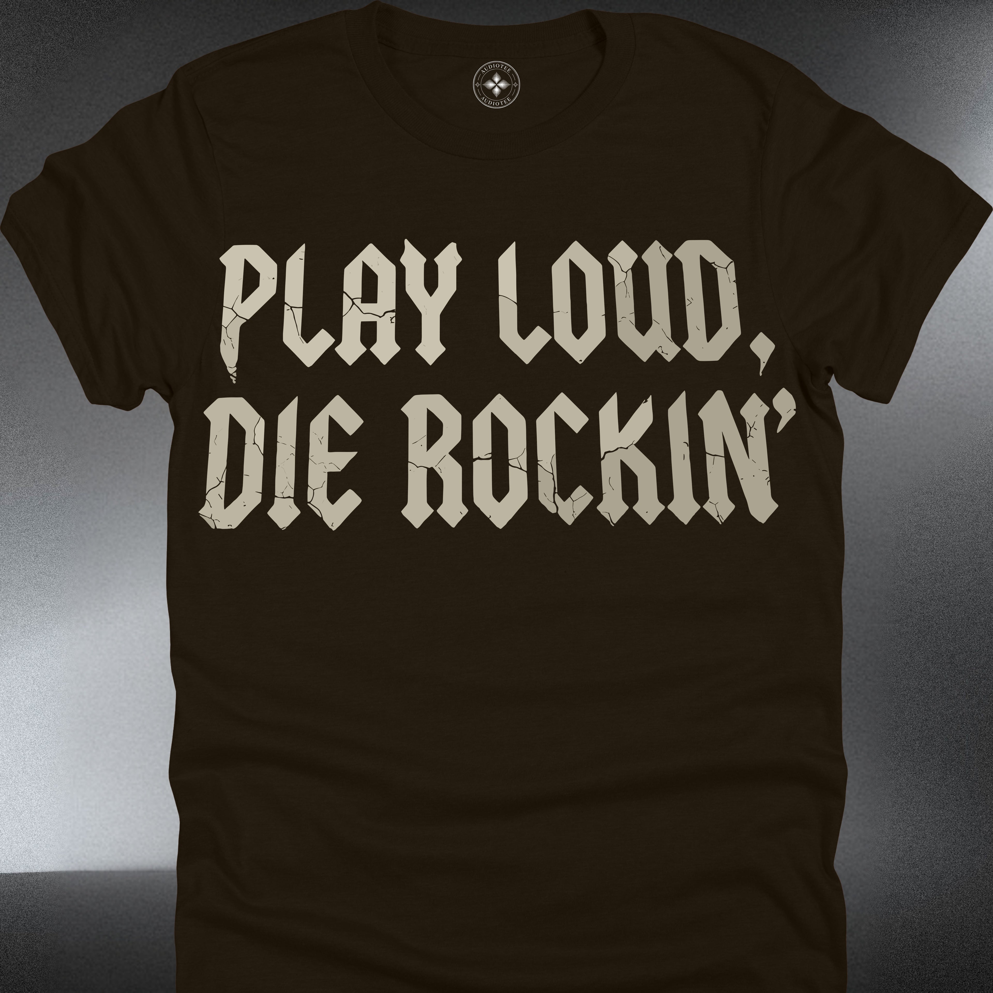 Rock Band Tee — "Play Loud, Die Rockin'" Vintage Graphic (#235)