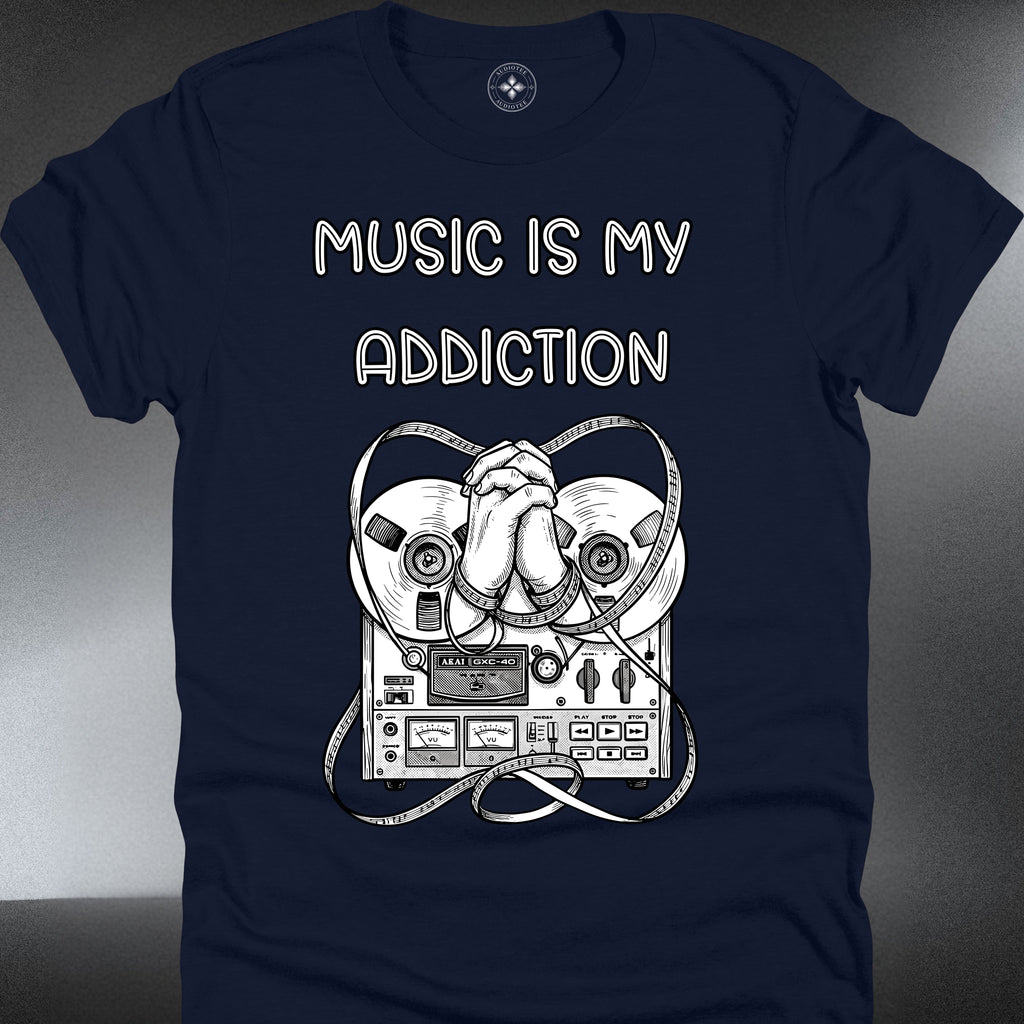 Music Is My Addiction — Retro Cassette & Headphones Graphic Tee (#193)