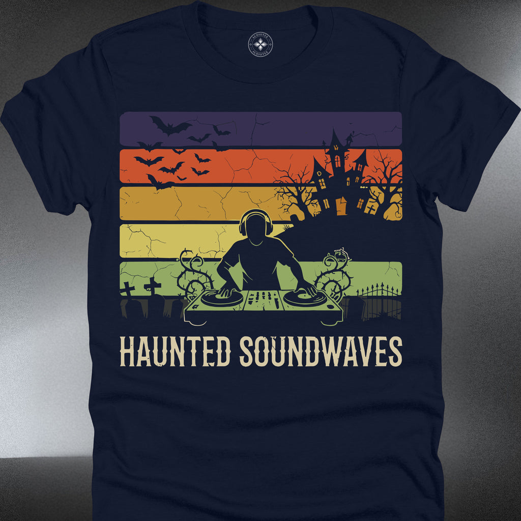 Haunted Soundwaves T-Shirt — Retro Halloween Haunted House Design (#228)