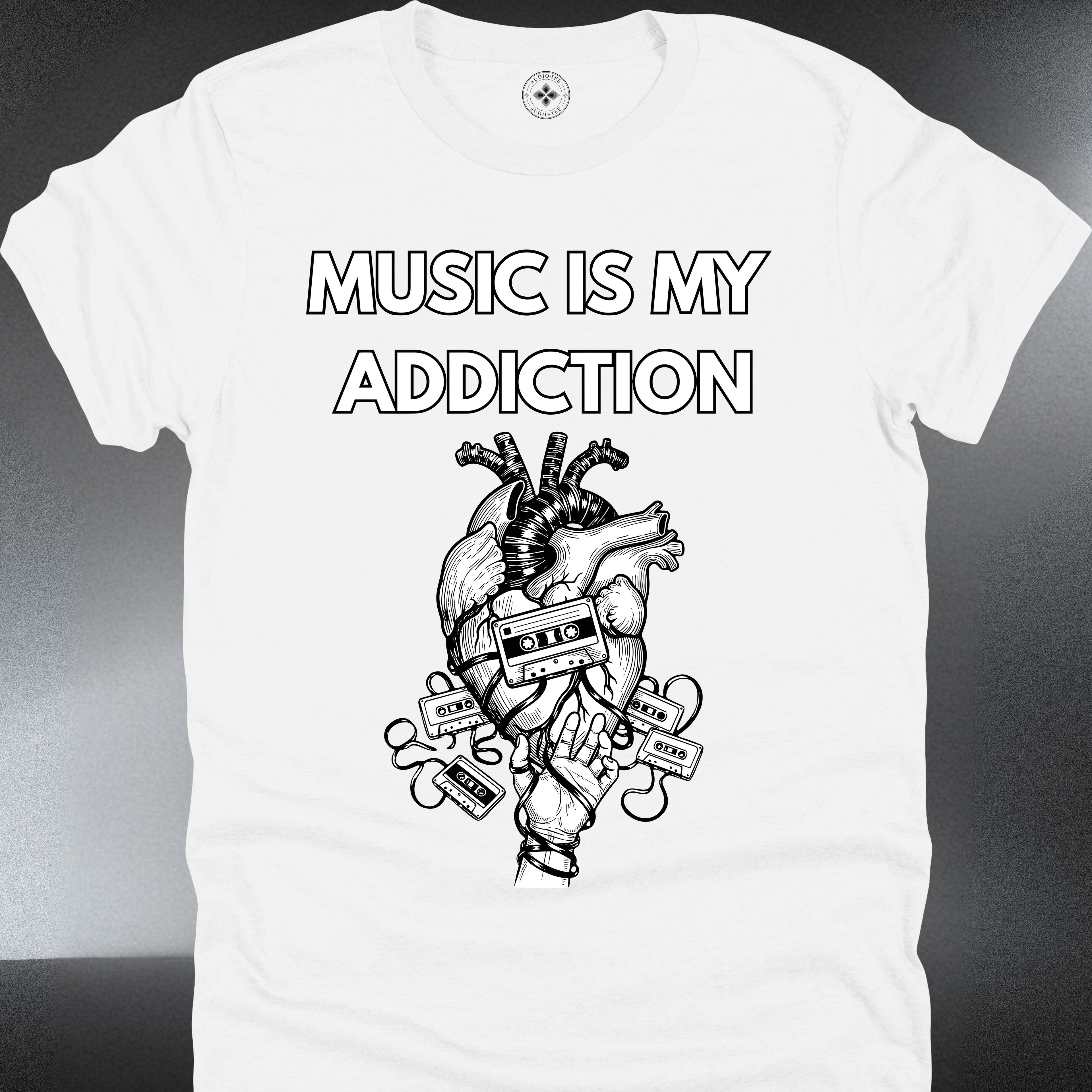 Music Is My Addiction — Anatomical Heart Music Lover Tee (#194)